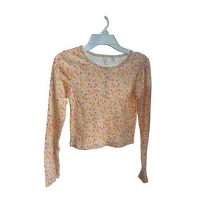 Roxy Girl Floral Print Long Sleeve Crop Top Buttons Size M‎ (8/10) New